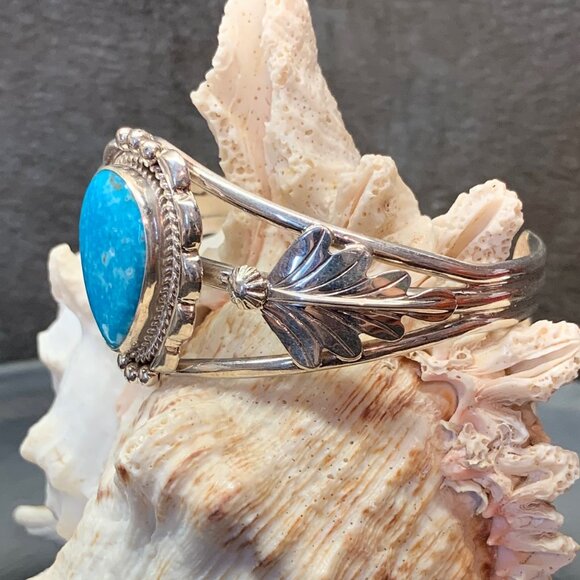 Kingsman Turquoise Navajo Sterling Silver 925 Cuff Bracelet Signed SY J810 - Picture 3 of 6
